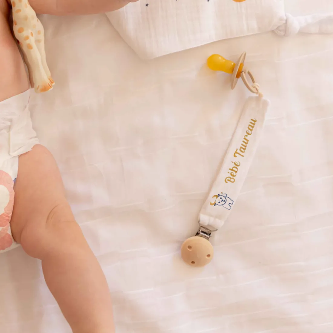 Attache sucette Taureau blanc en coton