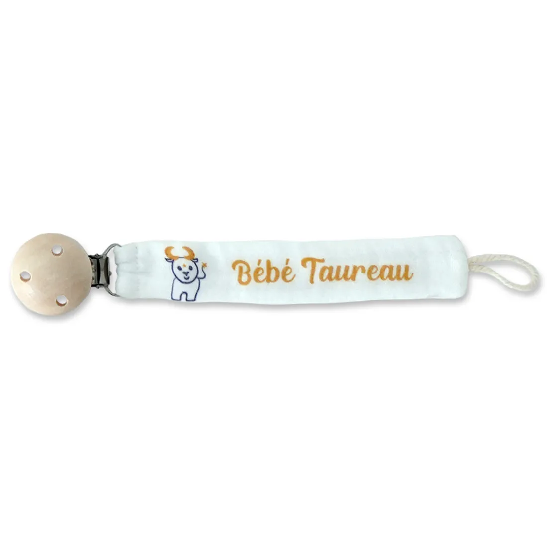 Attache sucette Taureau blanc en coton