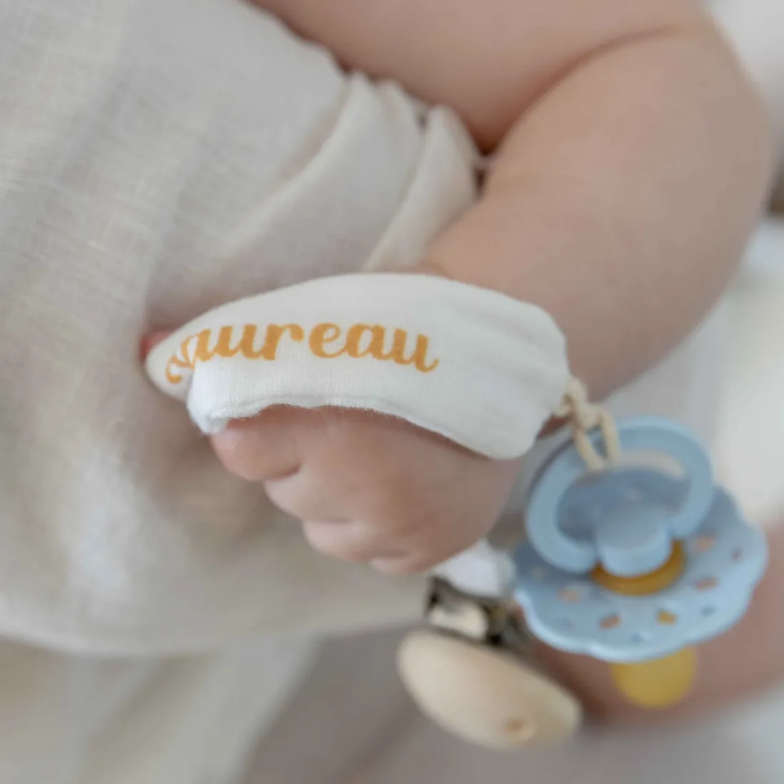 Attache sucette Taureau blanc en coton