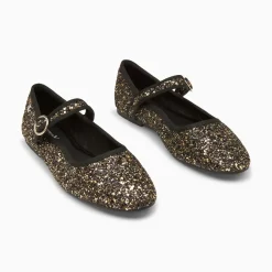 Ballerines Amelie à paillettes or et bride