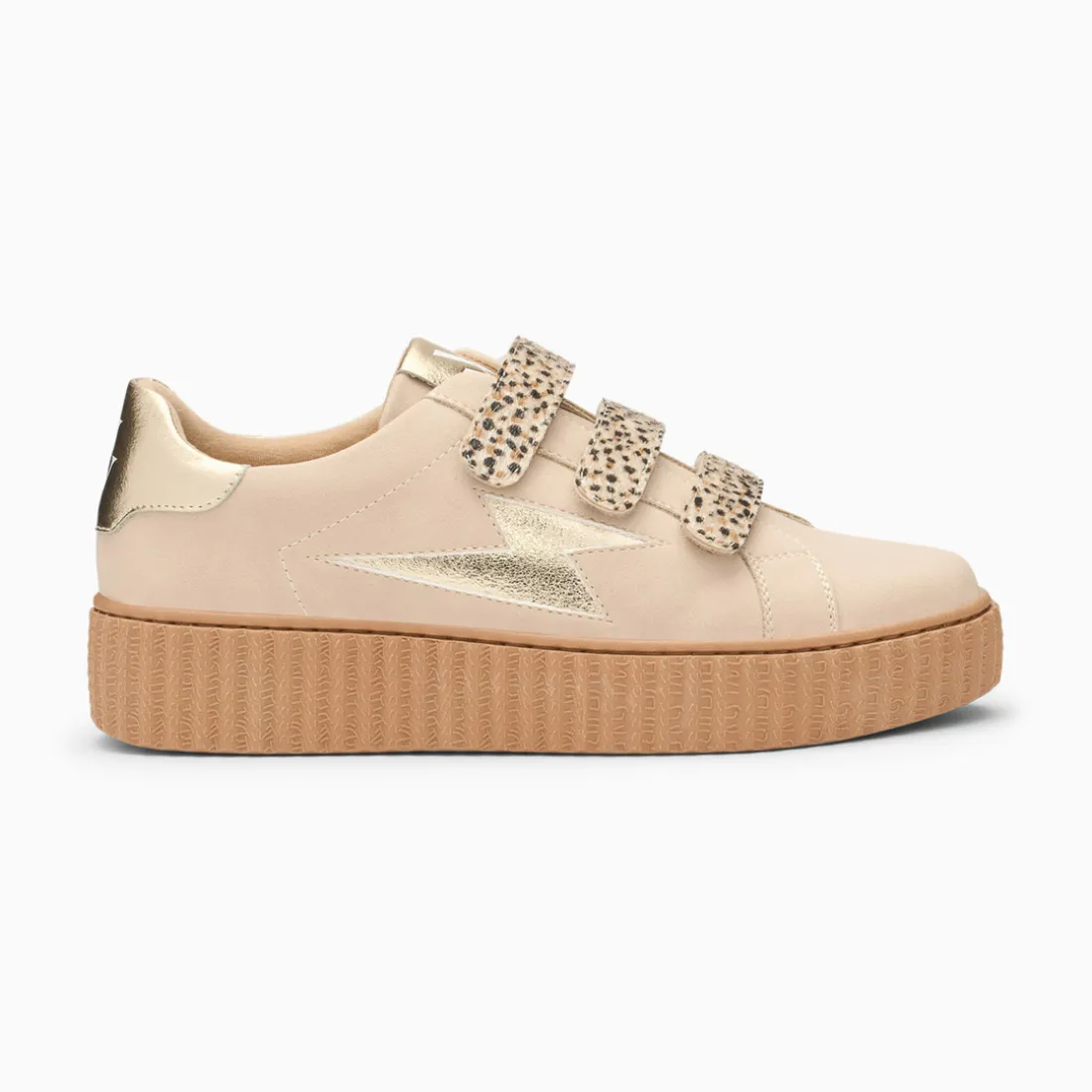Baskets éclair Aby beige et or à scratchs léopard