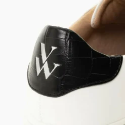 Baskets éclair Elsa blanc et noir croco à scratchs