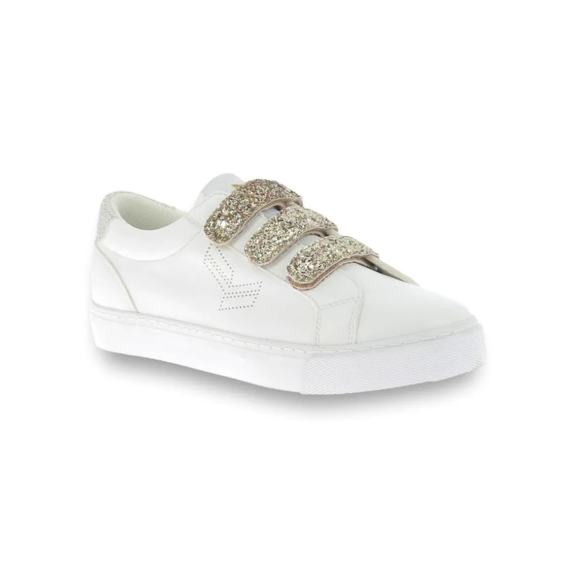 Baskets femme velcro TIPPY blanc-or