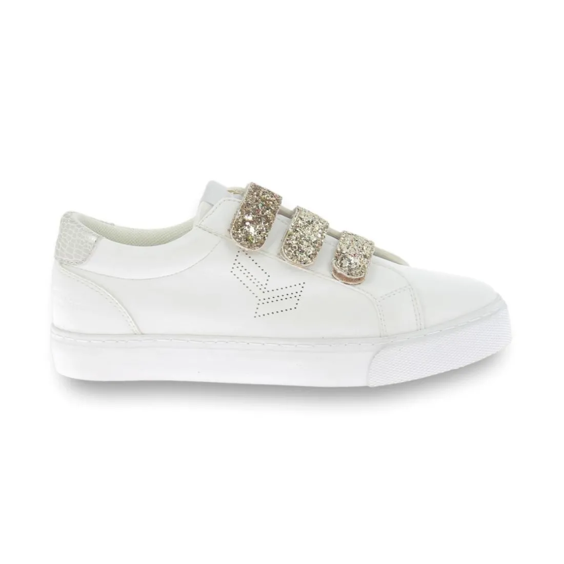 Baskets femme velcro TIPPY blanc-or