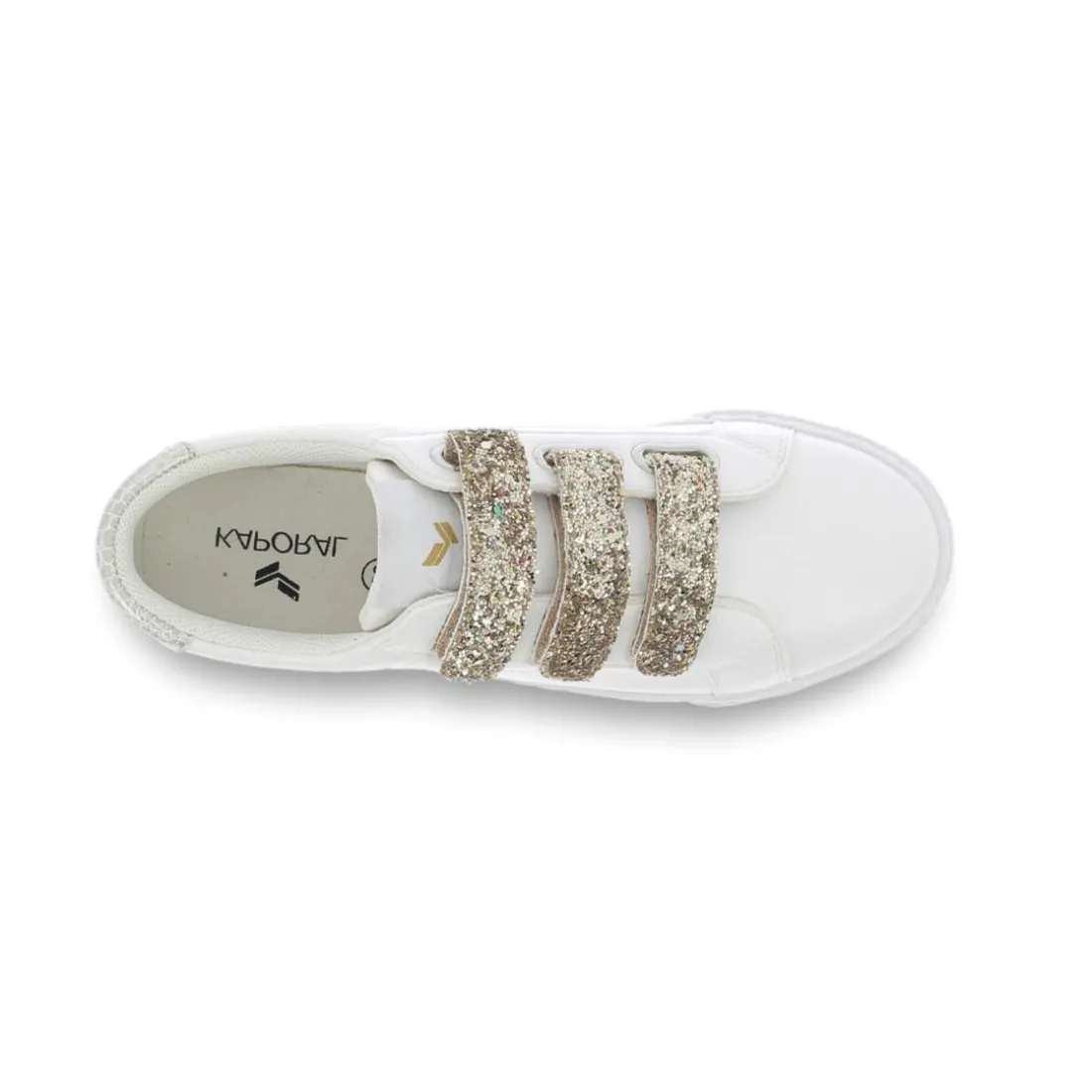 Baskets femme velcro TIPPY blanc-or