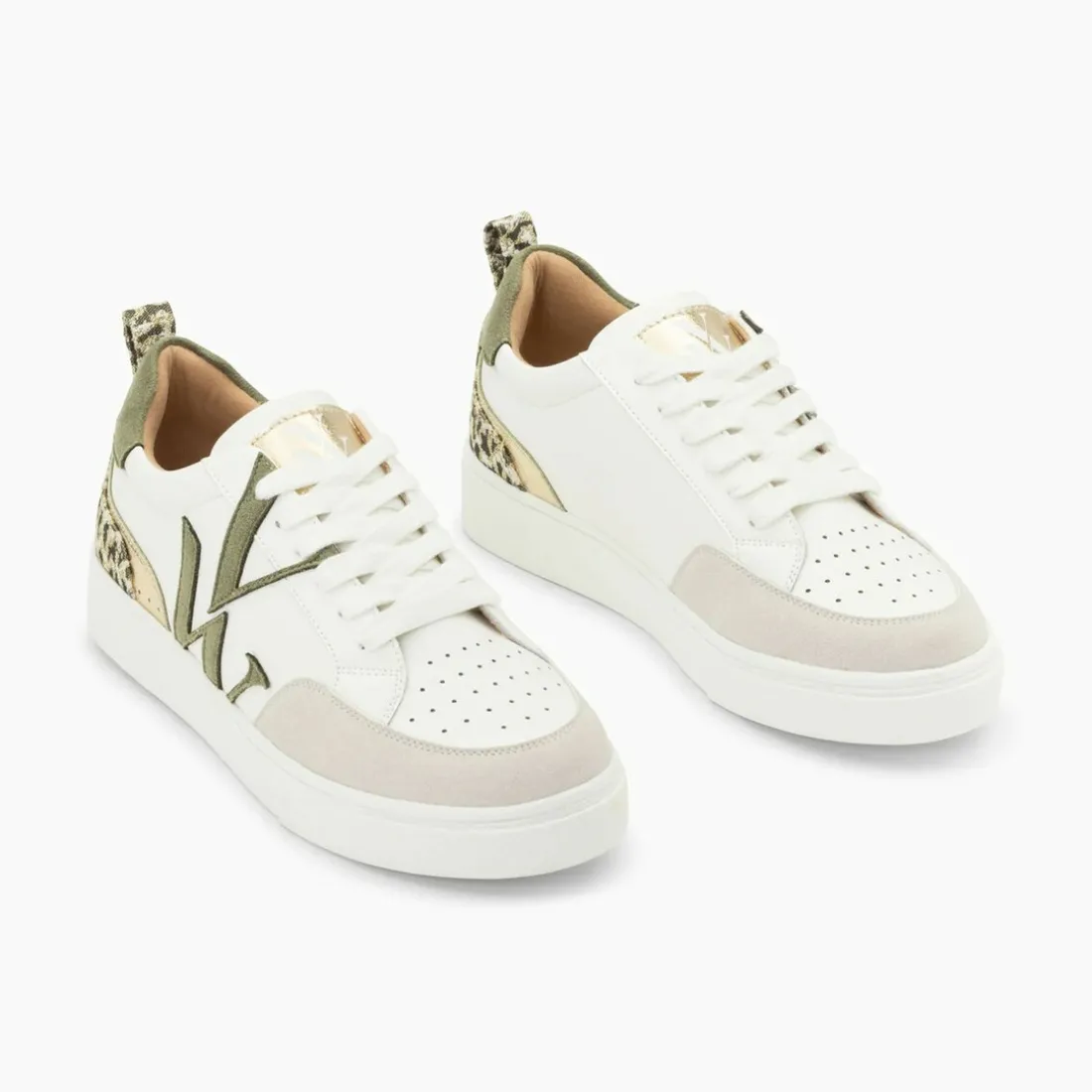 Baskets kaki JOYCE blanc en tissu