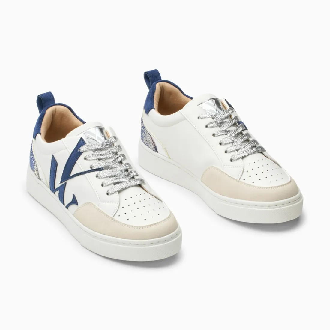 Baskets monogramme bleu et blanc
