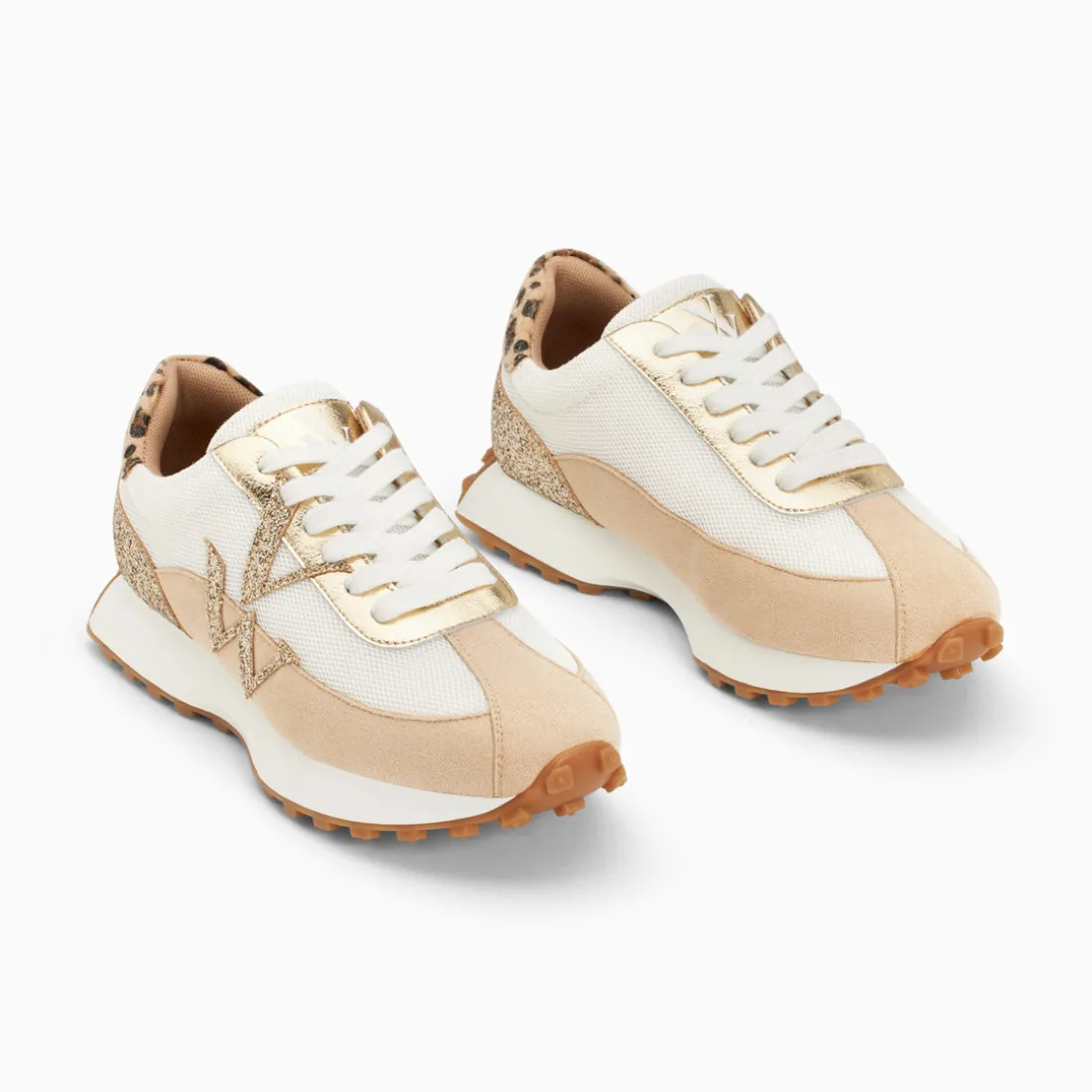 Baskets monogramme Faustine ivoire et beige à semelle running
