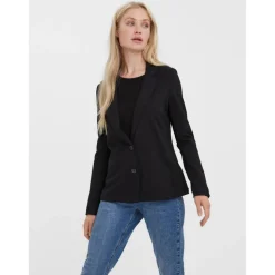 Blazer classique Slim Fit Col à revers noir en viscose