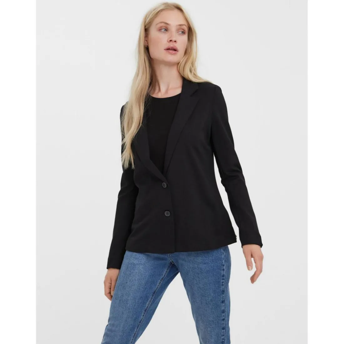 Blazer classique Slim Fit Col à revers noir en viscose