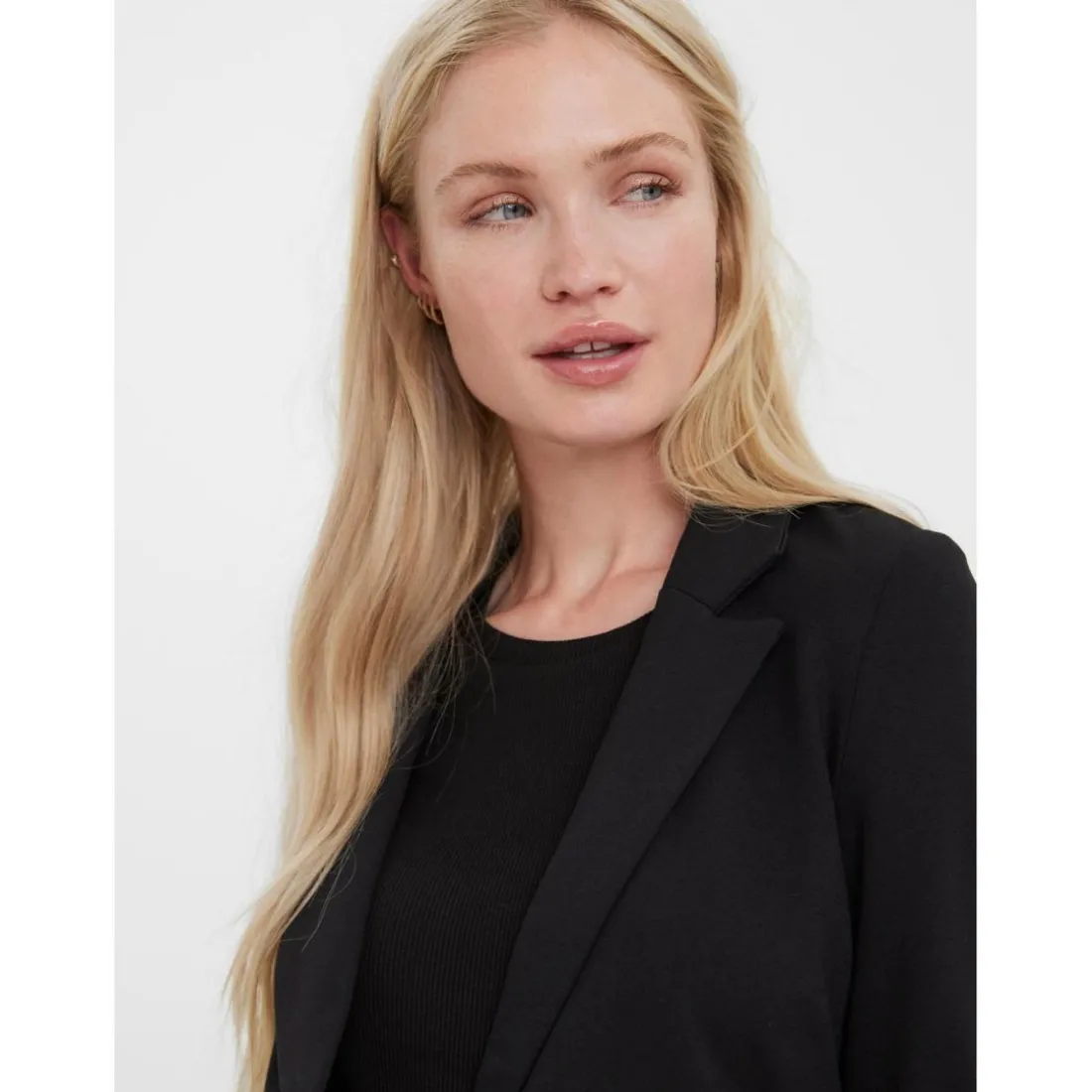 Blazer classique Slim Fit Col à revers noir en viscose