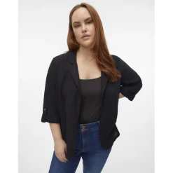 Blazer col à revers noir en viscose Ana