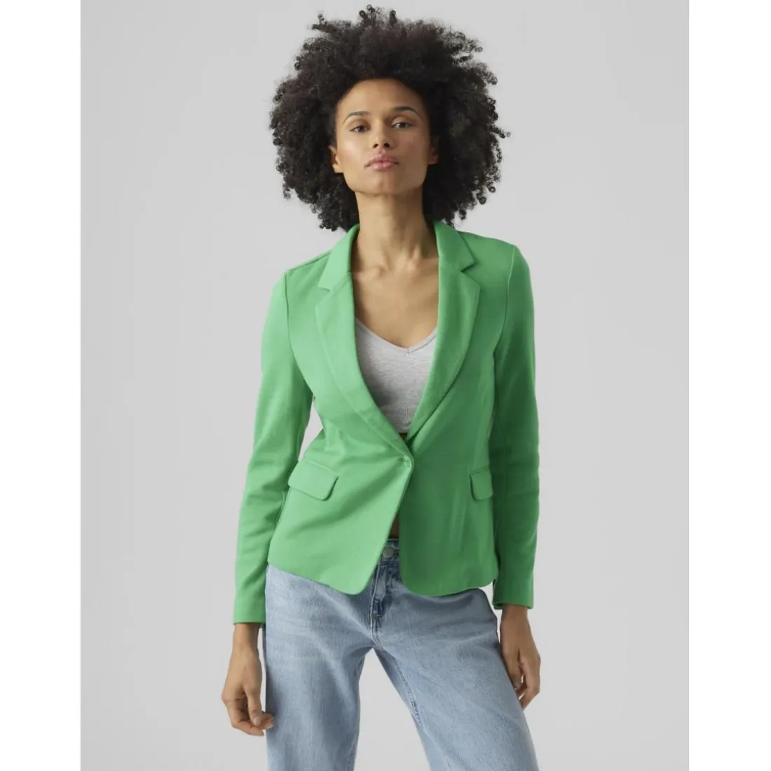 Blazer croisé fermeture par bouton col à revers vert en coton Nia