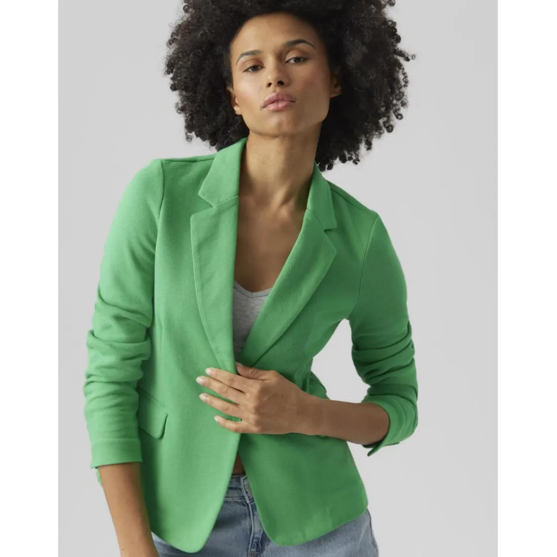 Blazer croisé fermeture par bouton col à revers vert en coton Nia