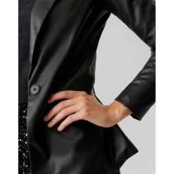 Blazer en simili-cuir Loose Fit Col à revers Longueur regular noir
