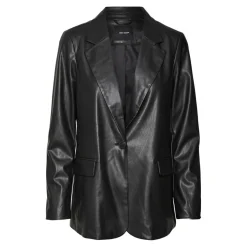 Blazer en simili-cuir Loose Fit Col à revers Longueur regular noir