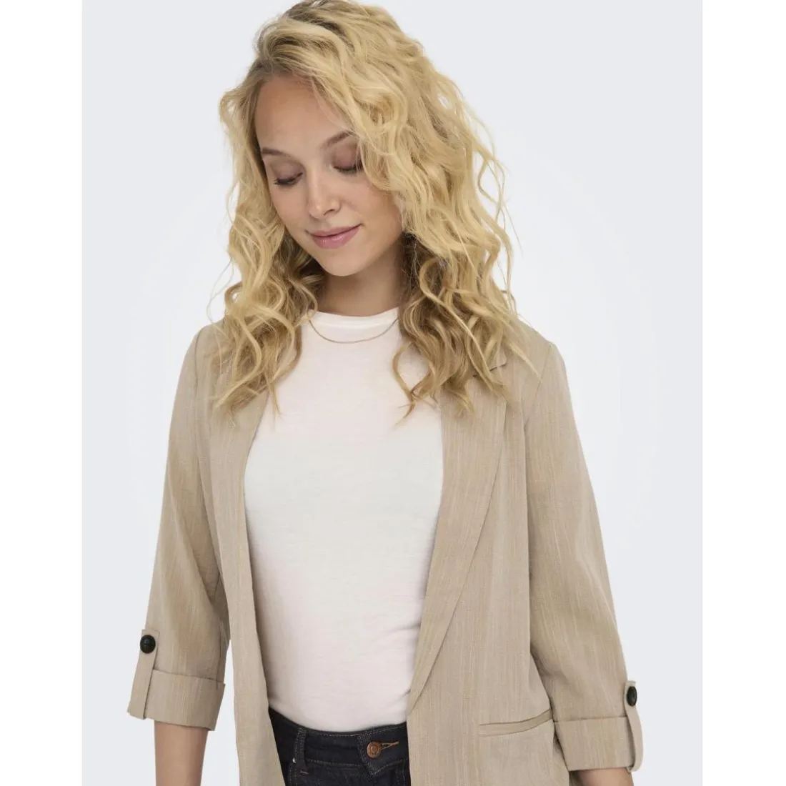 Blazer loose fit col à revers beige en viscose Lyra