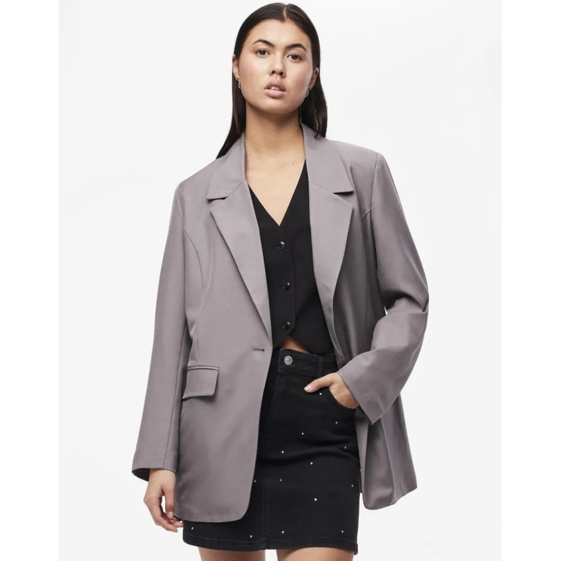 Blazer oversize fit col à revers gris Gwen