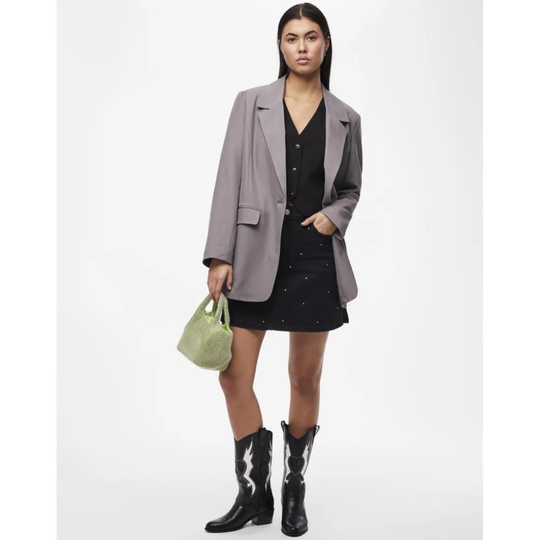 Blazer oversize fit col à revers gris Gwen