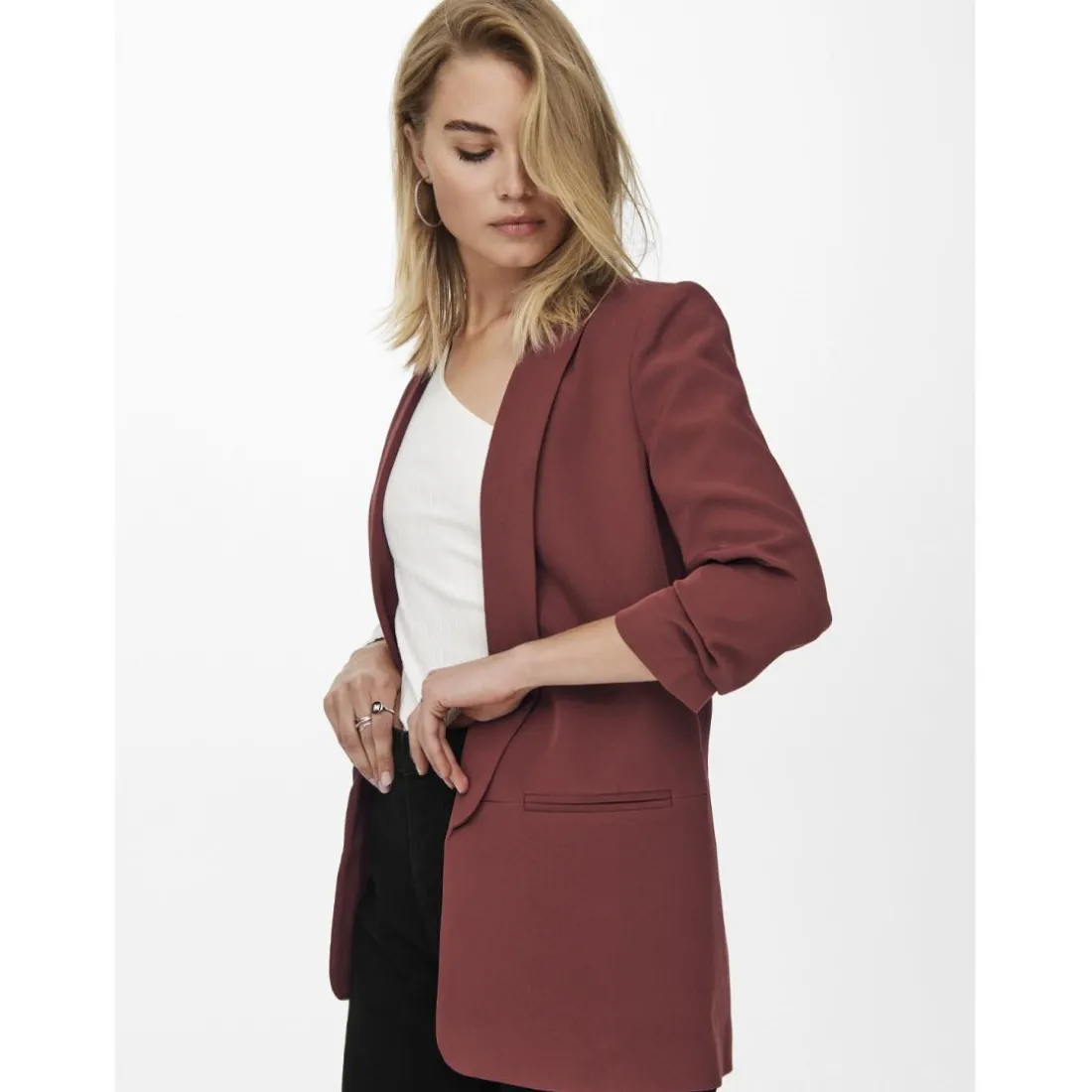 Blazer regular fit col à revers marron clair Eve