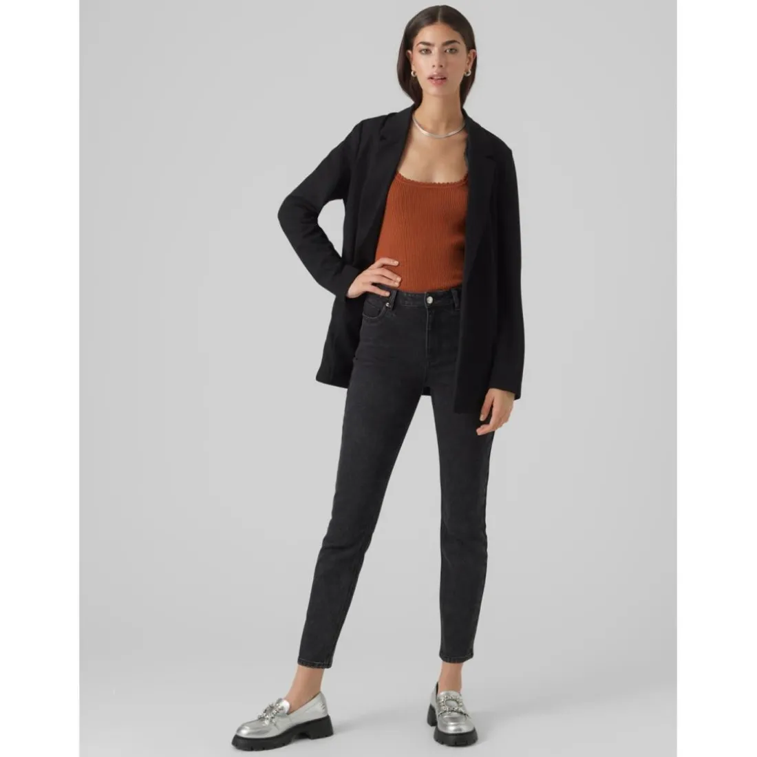 Blazer Regular Fit Revers à encoche Extra long noir