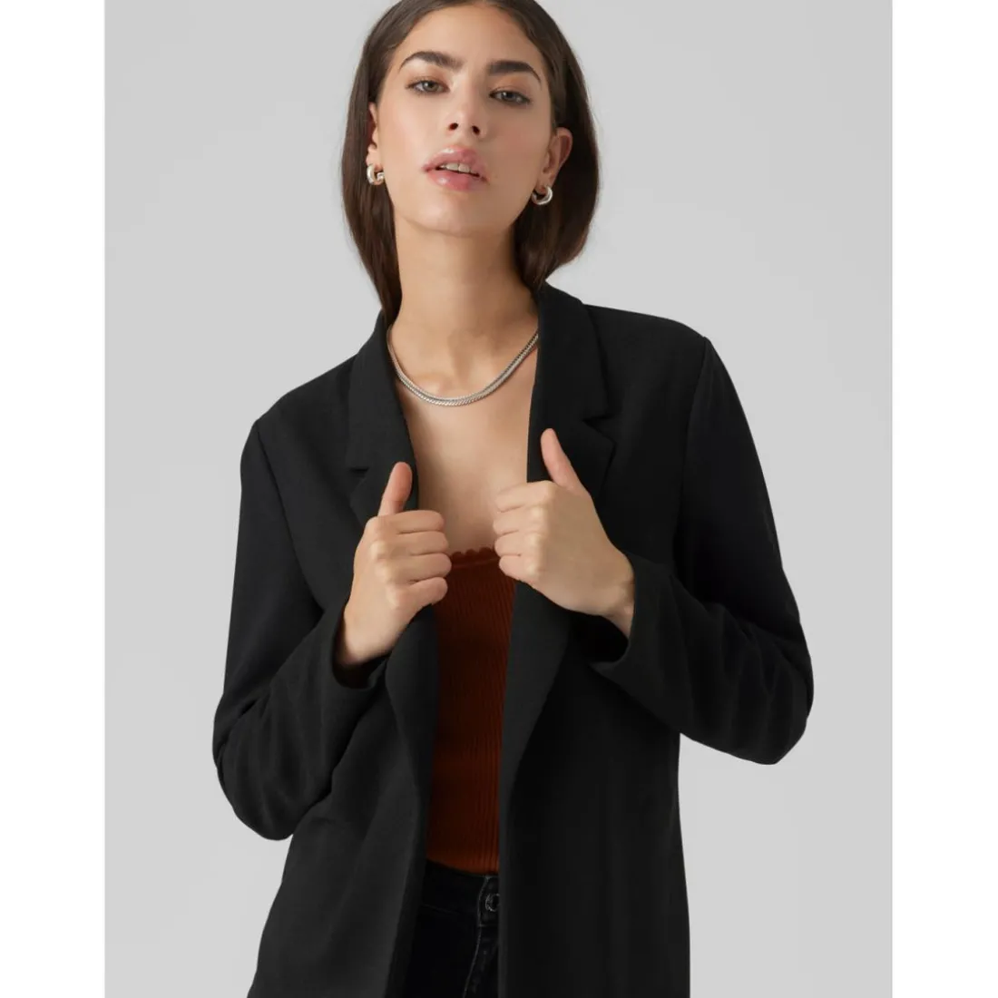 Blazer Regular Fit Revers à encoche Extra long noir