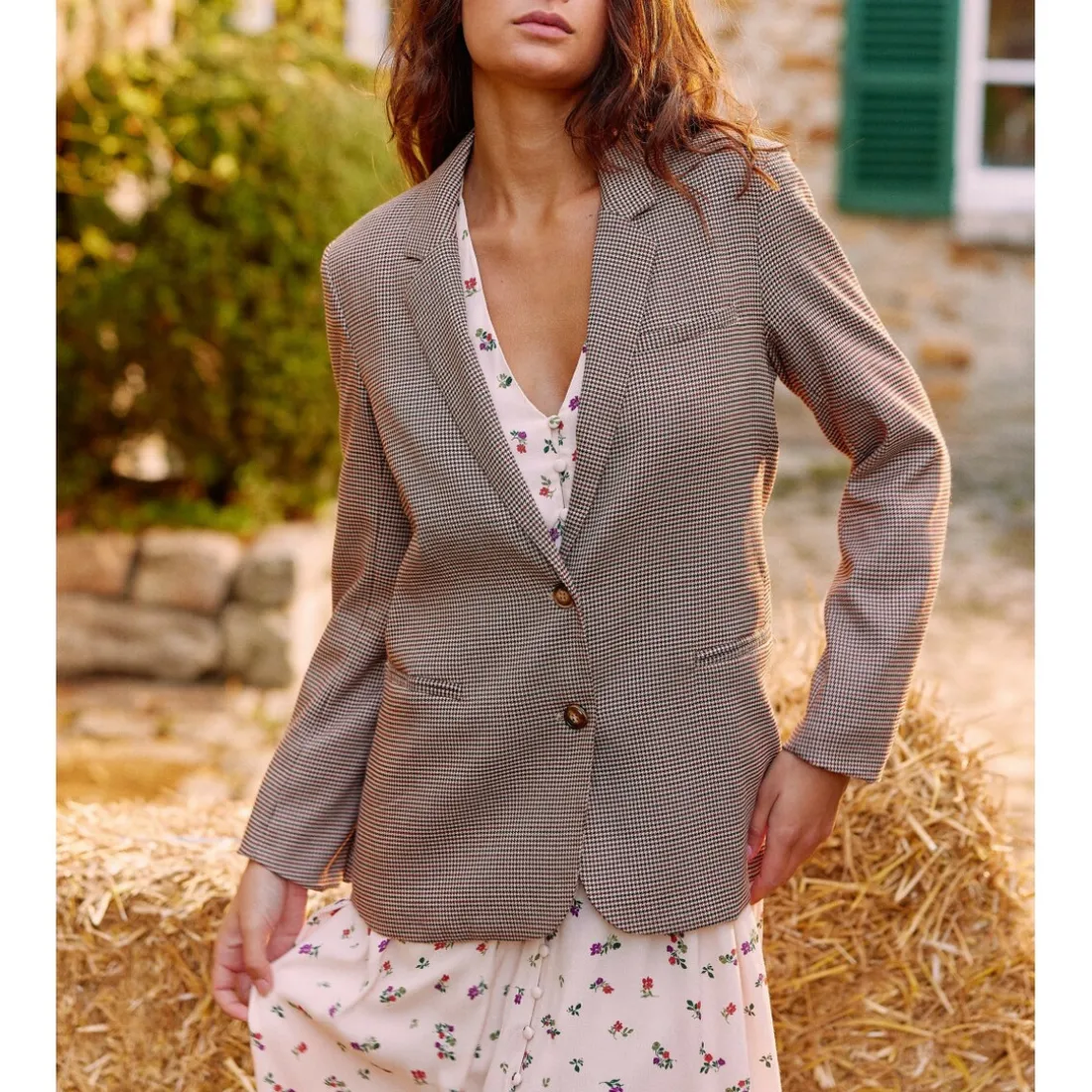 Blazer VICTORYA pied de poule beige foncé