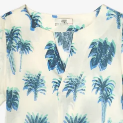 Blouse à motif palmier marine HOPE blanche bleu en coton Pey