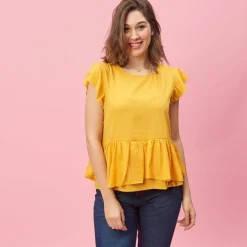 Blouse à volants femme - Jaune