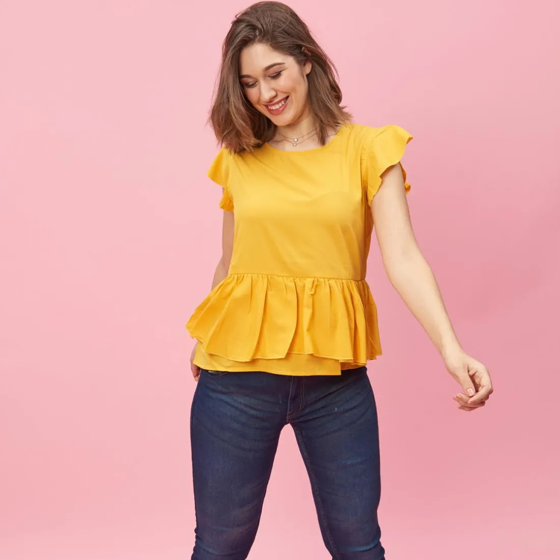 Blouse à volants femme - Jaune