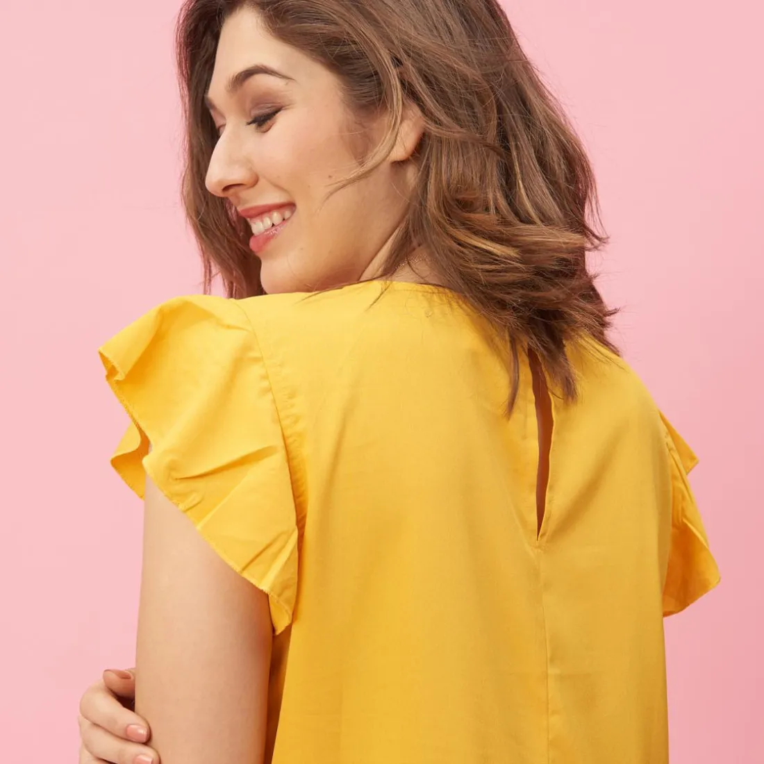 Blouse à volants femme - Jaune