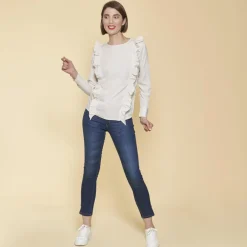 Blouse asymétrique manches longues volants femme - Sable beige