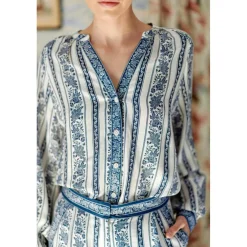 Blouse BEATA frisé bleu en viscose