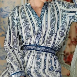 Blouse BEATA frisé bleu en viscose