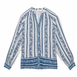 Blouse BEATA frisé bleu en viscose