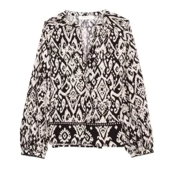 Blouse BEATA ikat noir en viscose