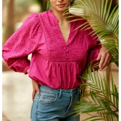 Blouse BRIAM fushia en coton fuchsia