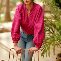 Blouse BRIAM fushia en coton fuchsia