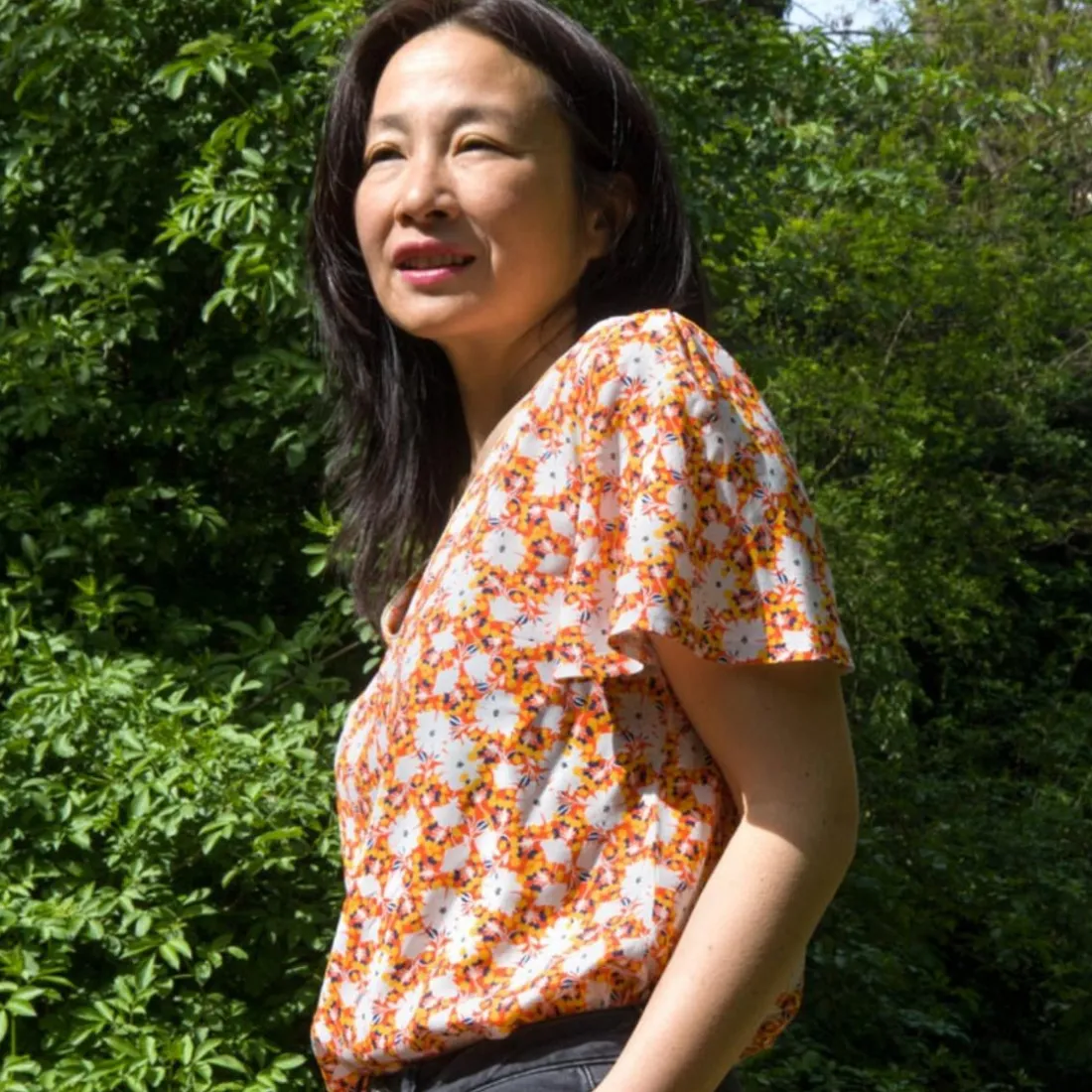 Blouse Caméléon - Magic flowers orange en viscose