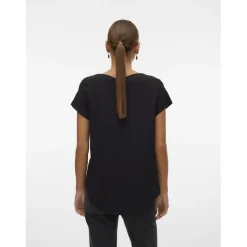 Blouse col rond manches courtes noir en viscose Hope