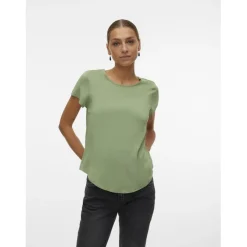 Blouse col rond manches courtes vert en viscose Pia