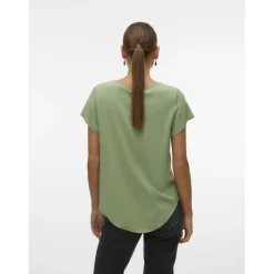 Blouse col rond manches courtes vert en viscose Pia