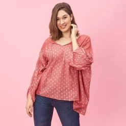 Blouse col V avec application de dentelle Klauda en coton