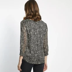 Blouse col V imprimée léopard Célia Noire