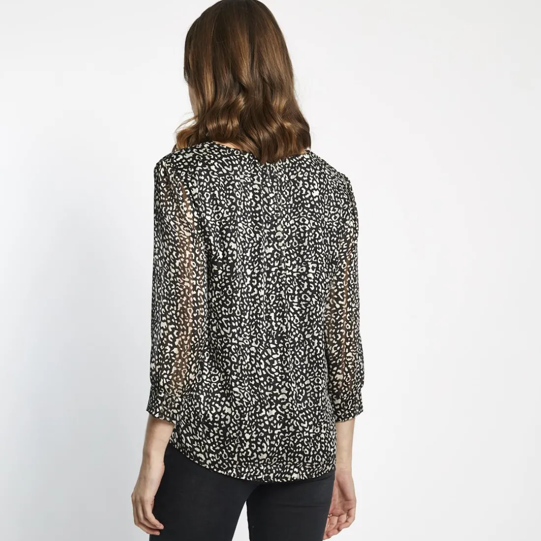 Blouse col V imprimée léopard Célia Noire