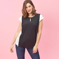 Blouse fendue volants aux manches courtes femme - LOT noir