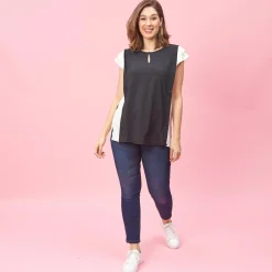 Blouse fendue volants aux manches courtes femme - LOT noir