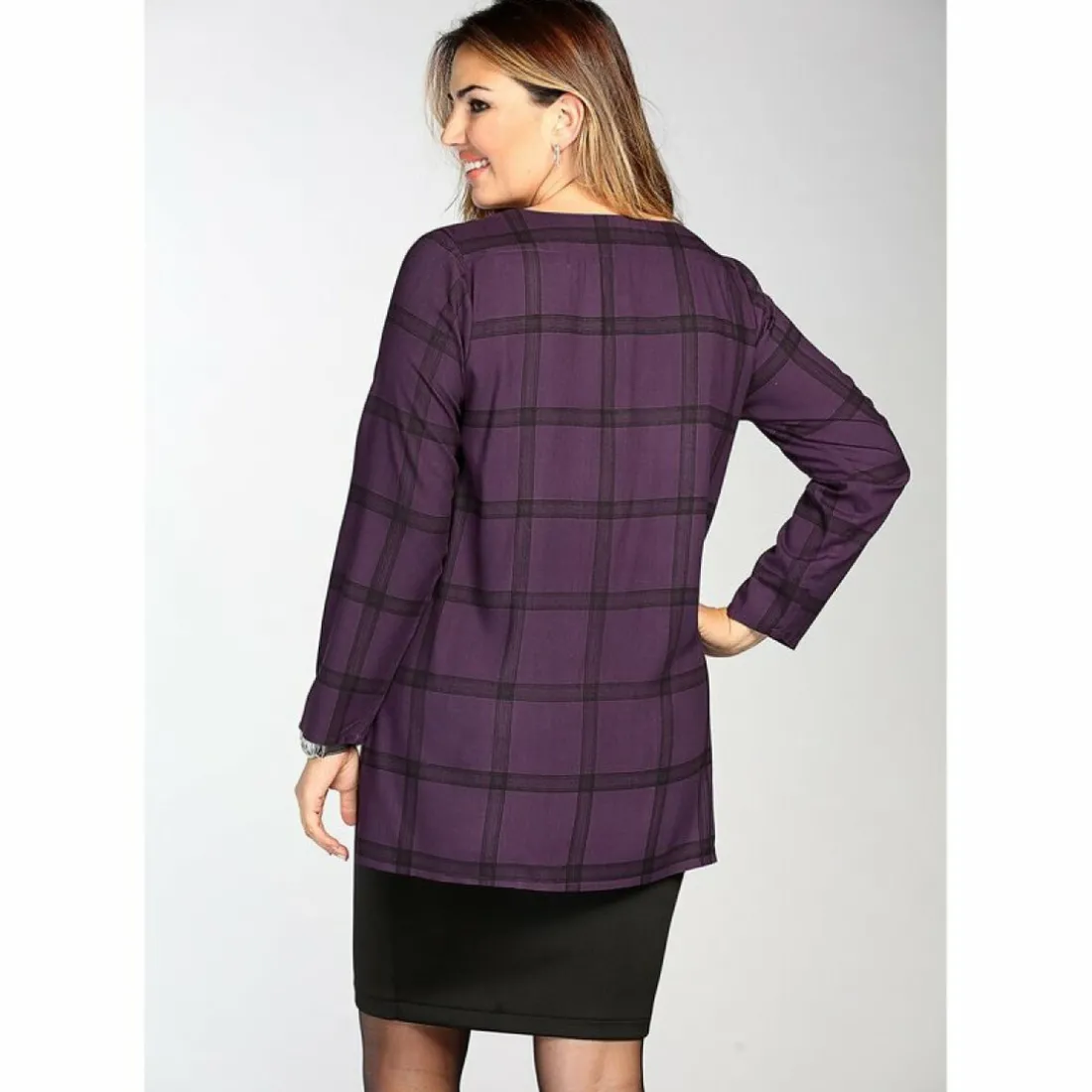 Blouse imprimée manches longues asymétrique femme violet en viscose