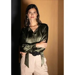Blouse lavallière kaki - Sylvie