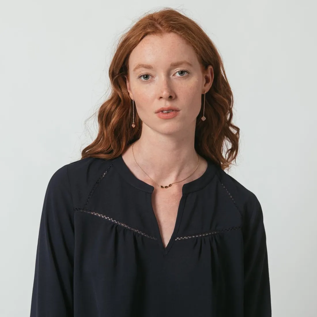 Blouse manches 3/4 Agnès bleu marine